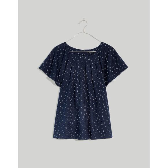 NEW Madewell Embroidered Flutter-Sleeve Top in Berry Stems Deep Indigo - Size S - Picture 3 of 8